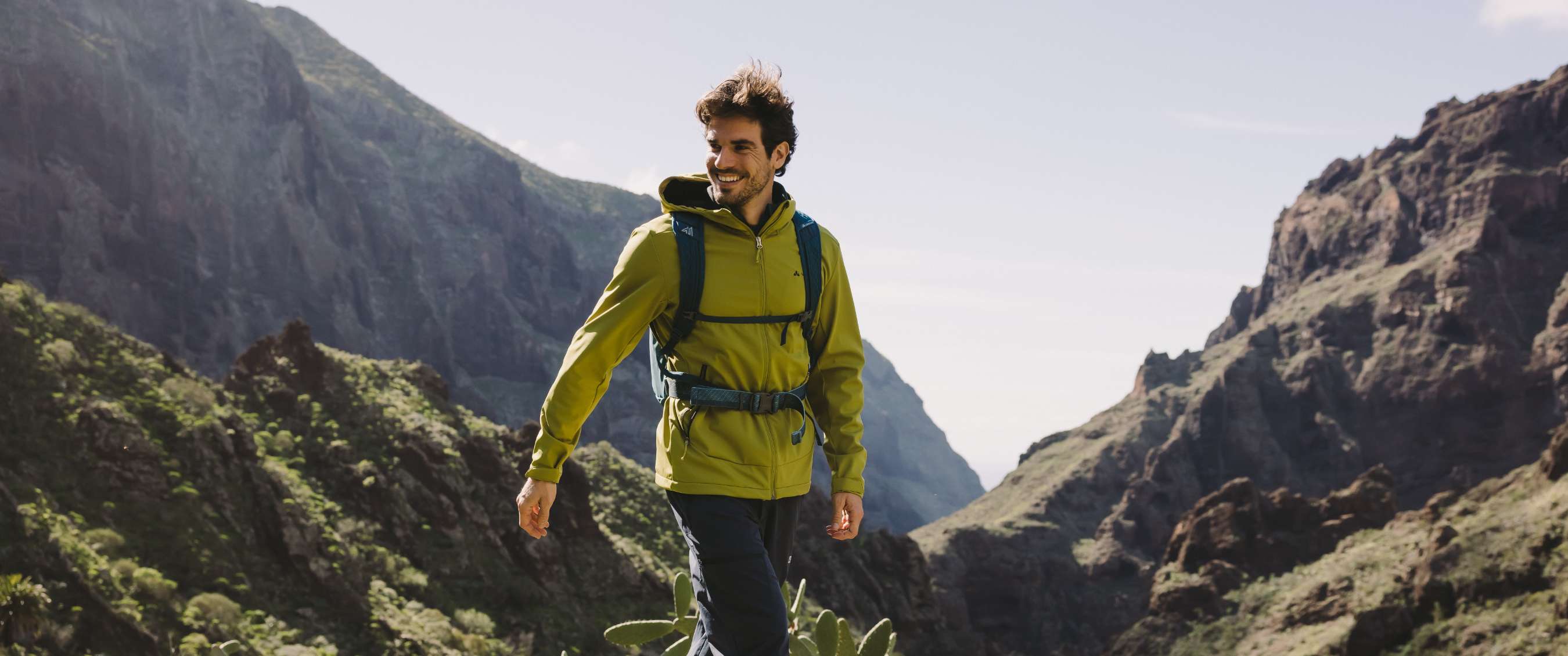 Twee beelden: mist trekt door een rotsachtig berglandschap; koe staat in een weide met bomen.