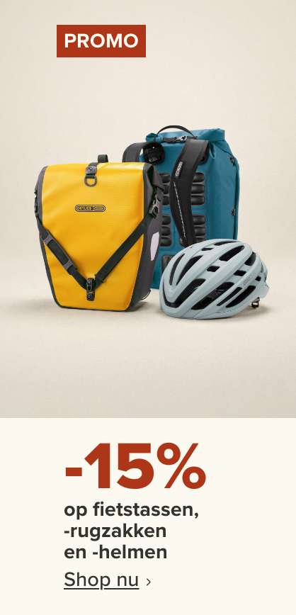 -15% op fietstassen, ‑rugzakken en ‑helmen