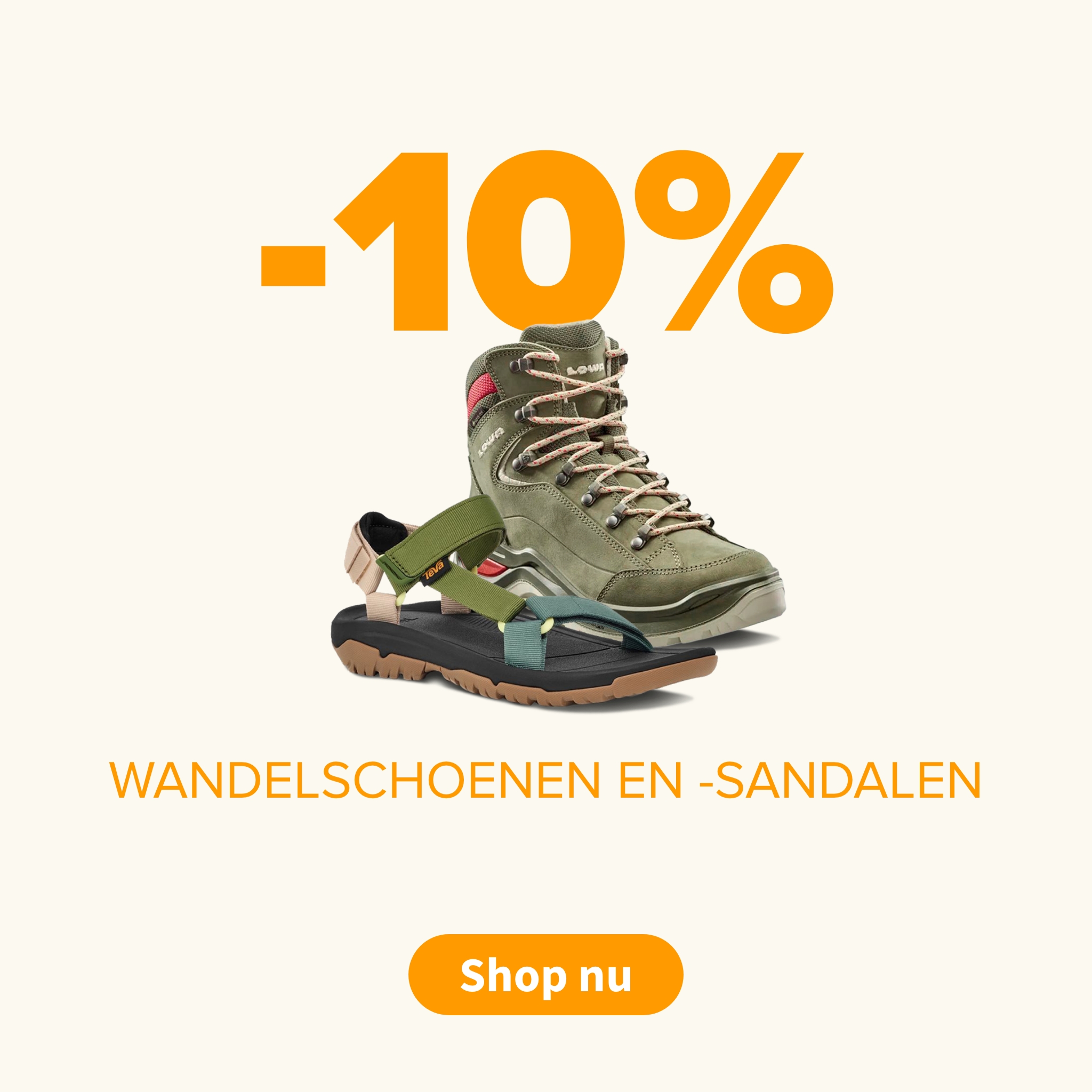 -10% op wandelschoenen en -sandalen, 15% korting bij aankoop. van een tweede paar.