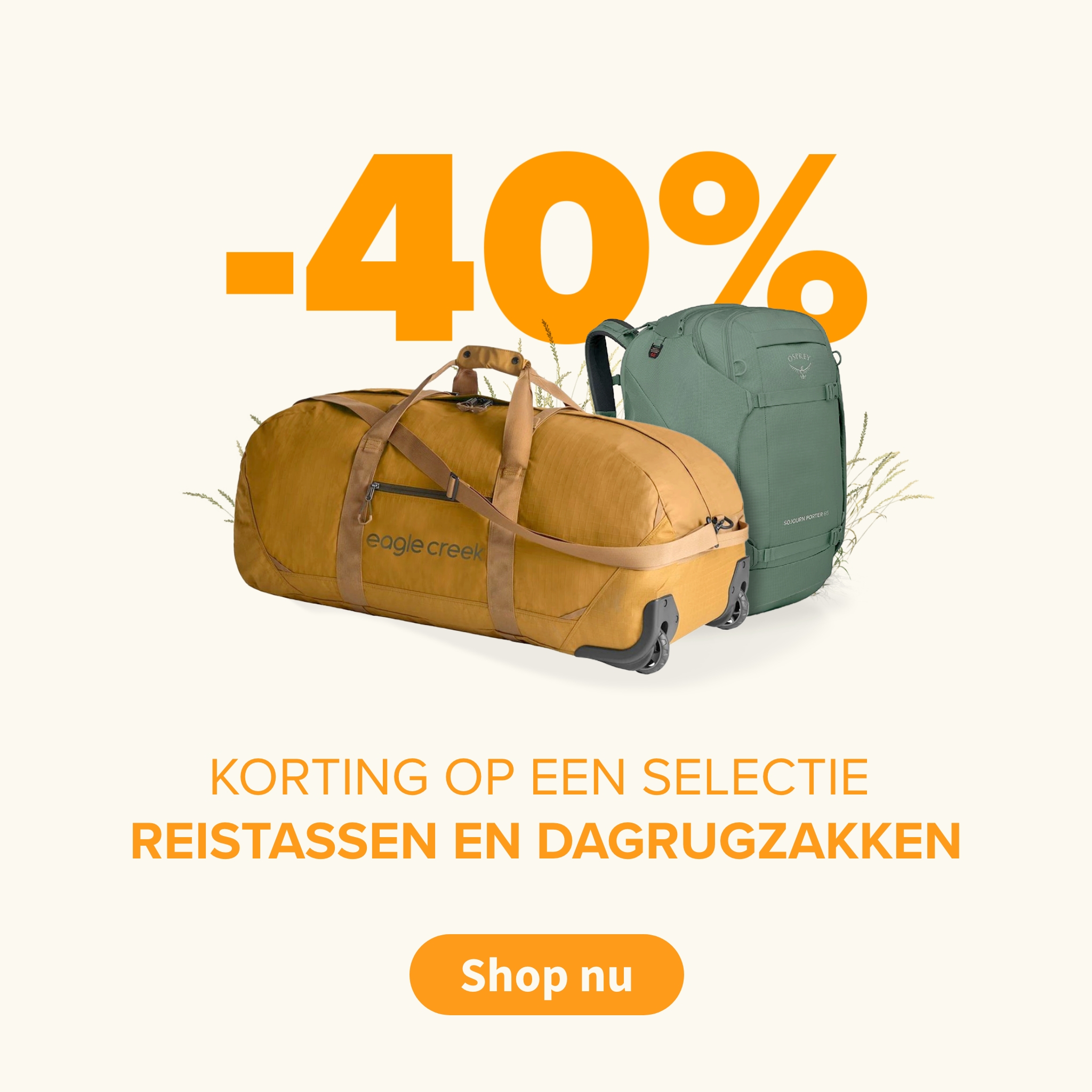 -40% korting op een selectie reistassen en dagrugzakken